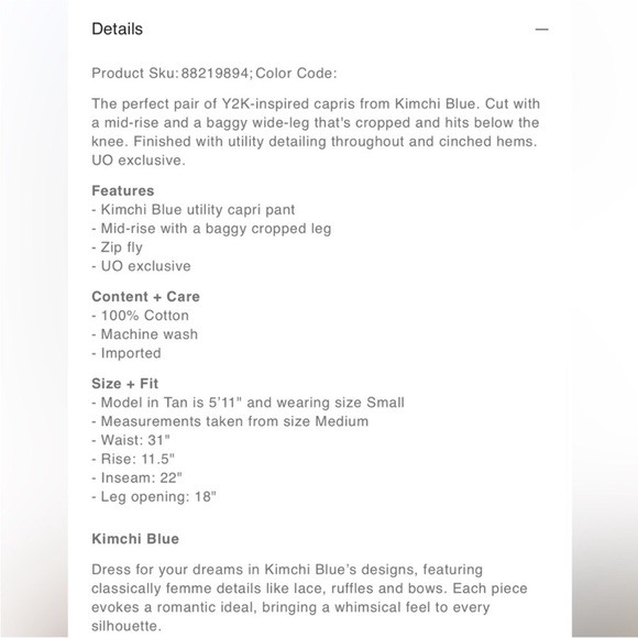 UO x Kimchi Blue Deena Khaki Utility Cargo Capri Pants - Picture 5 of 5